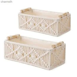 Storage Baskets Macrome storage basket Boho decorative box handmade woven countertop toilet can shelf bedroom organizer yq240407