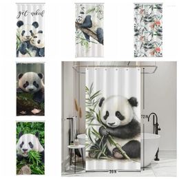 Shower Curtains 36x72 Inch Half Size Cute Panda Bamboo Bath Waterproof Curtain Bathroom Decor With Hooks