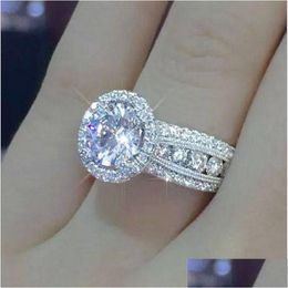 Wedding Rings Vintage Fashion Jewellery 925 Sterling Sier Round Cut White Topaz Cz Diamond Gemstones Party Women Engagement Band Ring Dhipm