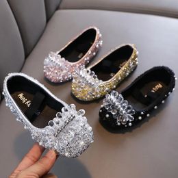 Girls Rhinestone Princess Shoes Childrens Flats Baby Toddler Soft Bottom Non-slip Sequins Shoes Girls Dancing Shoes Kids Flat 240326