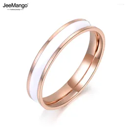 Wedding Rings JeeMango Fashion Black/white 2 Colors Painting Oil Rose Gold Color Simple Jewelry Stainless Steel Ring JR18052