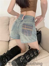 Unique embroidered denim shorts for womens summer 2023 new design sweet and spicy girl high waisted wide leg hot pants