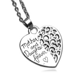 Mother and Daughter Eternal Heart Pendant Necklace Peach Sweater Chain