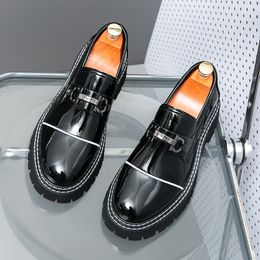 Men Loafers Shoes Solid PU Simple and Fashionable Thick Sole Heightening Business Casual Dress Leather Shoes