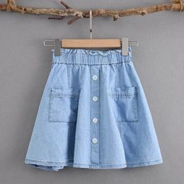 Kids Girls Denim Jaints intival اطلاع الأطفال الصيفي القطن جان تنانير في سن المراهقة الفتيات الطالبة الطالبة الأزرق التنورة 240329