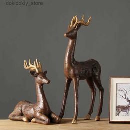 Arts and Crafts Creative Resin Crafts Pair of Deer Retro Livin Room Desktop Ornament Senior Statue Lucky Animal Modern Home Accessories iftL2447