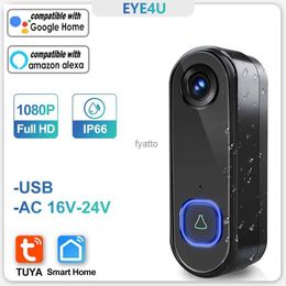 Doorbells Video doorbell WIFI 1080P high-definition outdoor telephone camera safety video walkie talkie infrared night vision AC USB power smart home H240407
