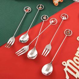 Forks Elegant Mirror-like Finish Cutlery Set Stainless Steel Fork Spoon Festive Snowman Design For Tea