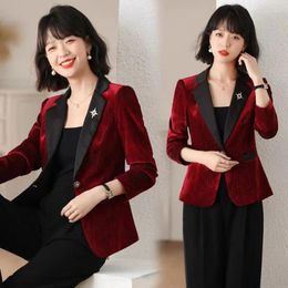 Women's Suits Golden Velvet Blazer Coat 2024 Female Long Sleeve Single Button Office Ladies Blazers Work Wear Jacket Outerwear