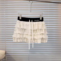 woman skirt short miui New contrasting elastic waistband embellishment layered cake skirt with black and white contrasting Colours