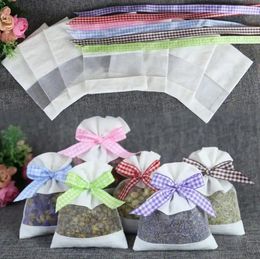 Storage Bags 500pcs Cotton And Yarn Lavender Sachet Bag Dried Flower With Plaid Ribbon Jewelry Gift SN4363