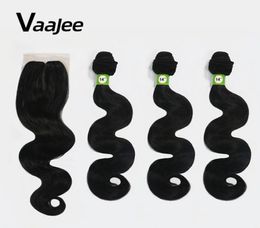 VaaJee Synthetic Hair Weave with Lace Closure Black 14"16" 4pcs/lot Afro Kinky Body Wave Hair Bundles Hair Extension 2102166229820