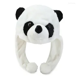 Berets Adult Kids Cartoon Plush Panda Animal Beanie Hat With Pom Ends Long Straps Thermal Warm Funny Stuffed Toy Earflap Party