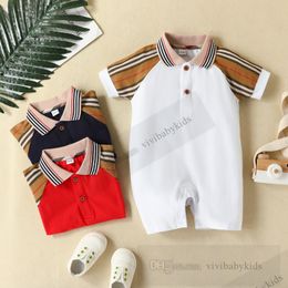 Designer Baby kids stripe rompers toddlers lapel short sleeve jumpsuits summer infant boys girls cotton climb clothes Z7527