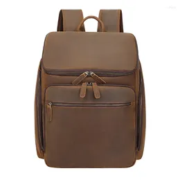 Backpack Fashion Men Genuine Leather Travel Bag Big Capacity Bagpack Cow For Man Business Male 15.6 Inch Laptop