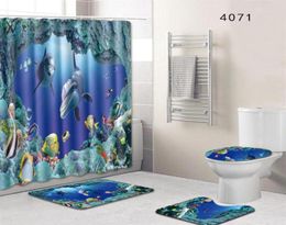 4Pcs Bath Mats Shower curtain Carpets Ocean Underwater World Anti Slip Bathroom Mat Set Floor Bath Mats Bathroom Toilet Rugs213c6142112