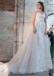 Dresses Sheer Lace Appliques Mermaid Wedding Dresses 2024 With Detachable Train Long Bridal Gowns Two Piece Custom Formal Vestidos De Marr