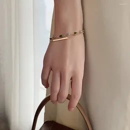 Link Bracelets Retro Alloy Emerald Beads Metal Hand Chain Korean Style Gem Female Double-layer
