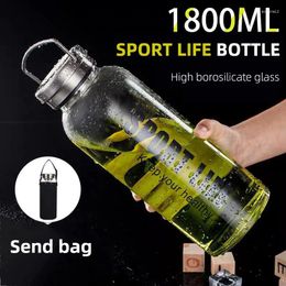 Wine Glasses 1800ml High Borosilicate Glass Water Bottle Sports Life Pattern With Filter Stainless Steel Cup Lid Instant Temperature