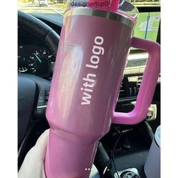 Stanleliness THE QUENCHER H20 40OZ Mugs Cosmo Pink Parade Target Red Tumblers Car Cup Stainless Steel Coffee Termos Tumbler Valentines Day Gift Pink Sparkle G11 LWU3