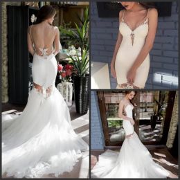 Dresses 2020 New Sexy Backless Mermaid Wedding Dress Short Spaghetti Straps Lace Appliques Bridal Gowns Detachable Tulle Skirt Wedding Dre