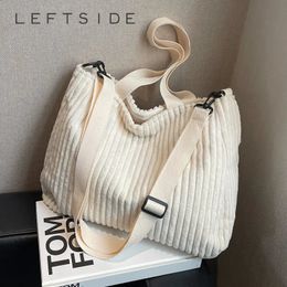 LEFTSIDE Solid Soft Corduroy Handbags for Women Winter Shoulder Side Bag Vintage Large Shopper Shopping Bags Zipper 240323
