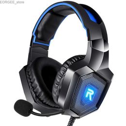 Cell Phone Earphones RUNMUS K8 LED Gaming Headset for PS4 Xbox One PS5 PC PS2 Noise Cancelling Over Ear Headphones with Microphone Blue Y240407