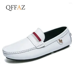 Casual Shoes QFFAZ Leather Men Breathable Loafers Man Genuine Moccasins Comfortable Flat Footwear