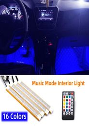 LED Interior Car Lights Strip DC 12V Multi Colour Music Voice Control Atmosphere Lamps Under Dash Lighting Kit8619489