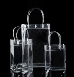 PVC plastic gift bags with handles plastic wine packaging bags clear handbag party favors bag Fashion PP Bags With Button LX22718080733