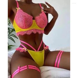 Women's Swimwear Bikini Fashion Sexy Lingerie Contrast Colour Three-Piece Suit Leggings Butterfly For Women