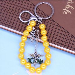 Keychains Hand Made Yellow Pearl Chain Since Years 1932 Greek Letters Chi Eta Phi Sorority Key Chains XHO Rings