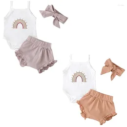 Clothing Sets 0-18M Summer Infant Baby Girls Suit Toddler Girl Clothes Set Sleeveless Cotton Bodysuits PP Shorts Hair Band