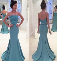 Turquoise Mermaid Evening Dresses Elegant Strapless Prom Dresses Zipper Back Bridesmaid Dresses Party Occasion Gowns DH41805713569