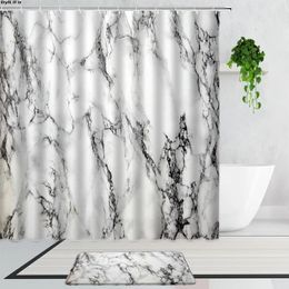 Shower Curtains Black And White Marble Geometric Colorful Minimalist Art Decor Bathroom Curtain Fabric Non-Slip Bath Mats Carpet