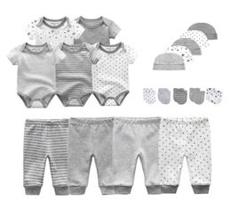 Unisex NewBorn Bodysuits Infant Pants Hats Kids Gloves Baby Clothes Cotton Clothing Sets Roupa De Bebe Girls Boy Clothes Y200803288241919