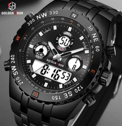 Men Sports Analogue LED Display Digital Watch Waterproof Fashion Black Rubber Strap Leisure Clock Reloj Hombr Wristwatches7377221