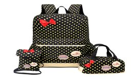 Designer School Bag Teenager Girls Yellow Dots Bow Print travel Backpack kids Orthopaedic Backbag 3pcsSet Rucksack schoolbag2513732