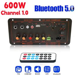 Amplifier 600W Bluetooth 5.0 MP3 Amplifier Board 12V 24V Dual Microphone AMP Module USB TF FM Car Music Lossless Bass Sound for Subwoofer