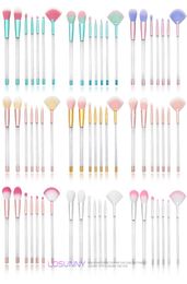 7pcs makeup brushes Transparent empty handle 9 styles DIY Glitter crystal makeup brush set Make up Tools with PVC Bag A035065089