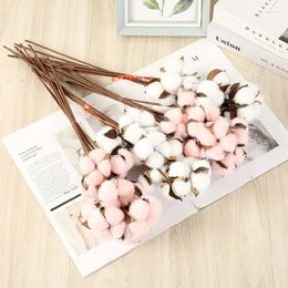 Decorative Flowers Artificial Dried Cotton Bouquet Flower Branch For Wedding Party Decoration Fake Home Decor Holiday Gift