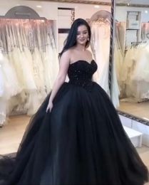 Dresses Puffy Luxury Ball Gown Prom Dresses Sweetheart Quinceanera Dresses Black Beaded Evening Dresses Pageant Gowns 8th grade vestidos l