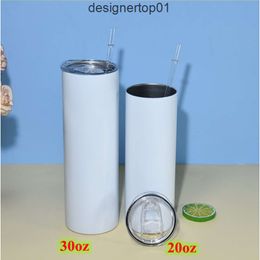 Stanleliness 20oz Sublimation straight tumblers blank Skinny glossy tumbler With clear Straws boxes Stainless Steel white Water Bottle Double wall Vacuum Ins 9RPP