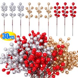 Decorative Flowers 7 Head Christmas Artificial Holly Berry Branches Fake Plants Berries Stems DIY Wreath Xmas Tree Ornament Home Party