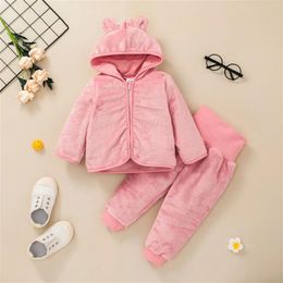 Clothing Sets Long Sleeved Hoodie Jacket Pants Set Infant Baby Girls Boys Hooded Sweatshirt Fleece Top Coat Outfits