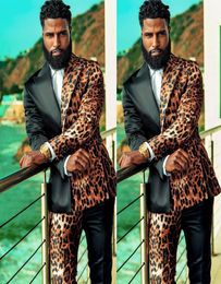 Unique Leopard Men Wedding Tuxedos 2 Pieces Groom Pants Suits Party Prom Jacket Business Wear Outfit traje hombre7553869