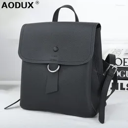 School Bags AODUX Arrival Women Genuine Cow Leather Backpacks Purses Top Layer Nature Cowhide Backpack Travel