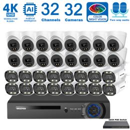 System 32CH CCTV Camera Security System Kit Full Color Night Vision 4K POE NVR Kit Two Way Audio IP Video Surveillance Camera System
