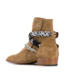New Season Man Ami Ri Chainembellished Ankle Boots Bandana Print Side Buckle Fastening Round Toe Shoes7639088