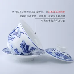 Teaware Sets Vintage Porcelain Cover Teacup Ceramic Three-Piece Tea Bowl Set Jingdezhen Hand Painted Large Size Brewing